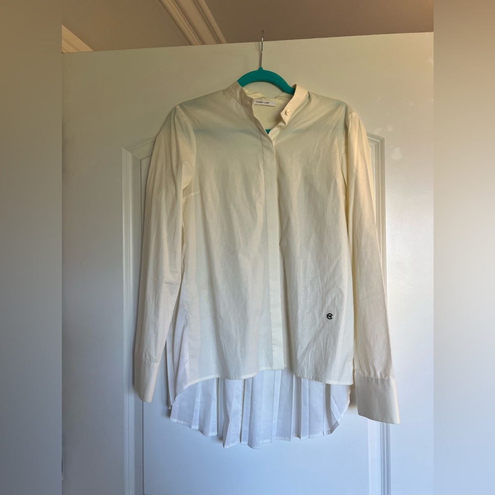 Derek Lam Cream Blouse with White Pleated Back Detail
